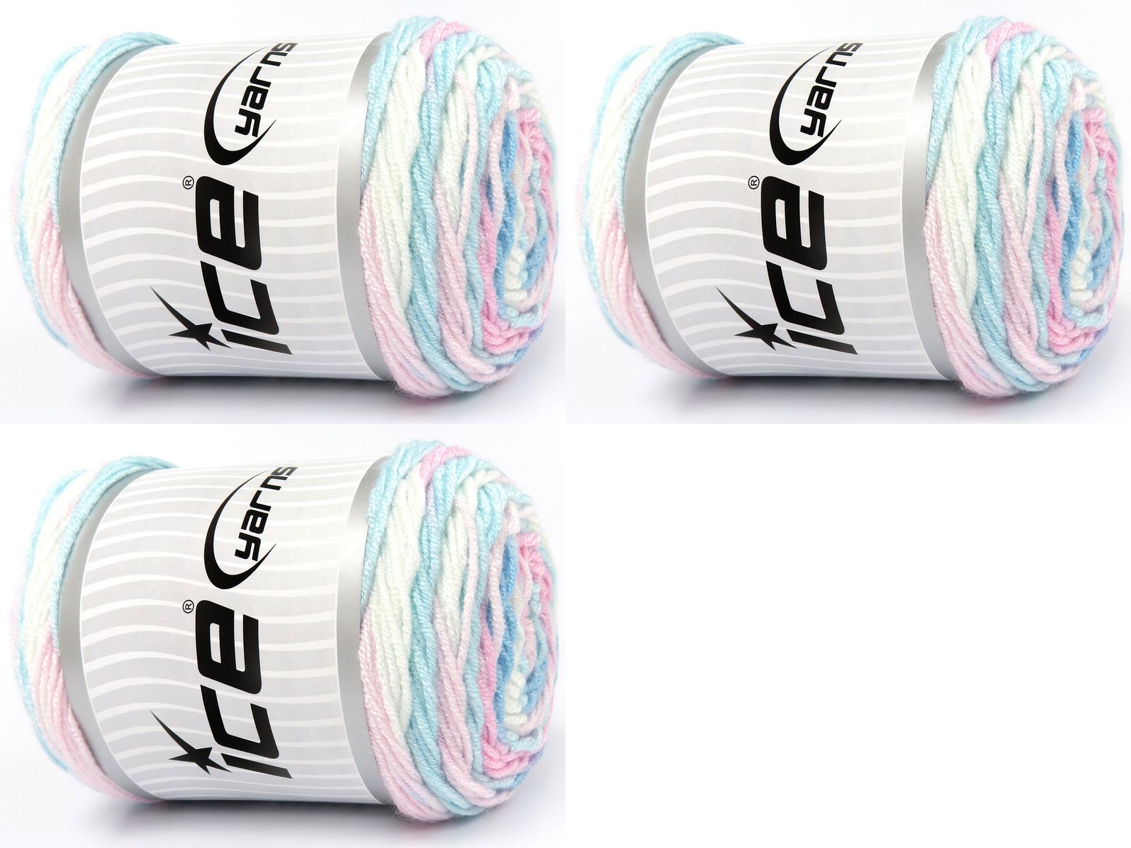 Lot of 3 x 100gr Skeins Ice Yarns BABY DREAM BATIK Yarn Blue Shades Pink Shades