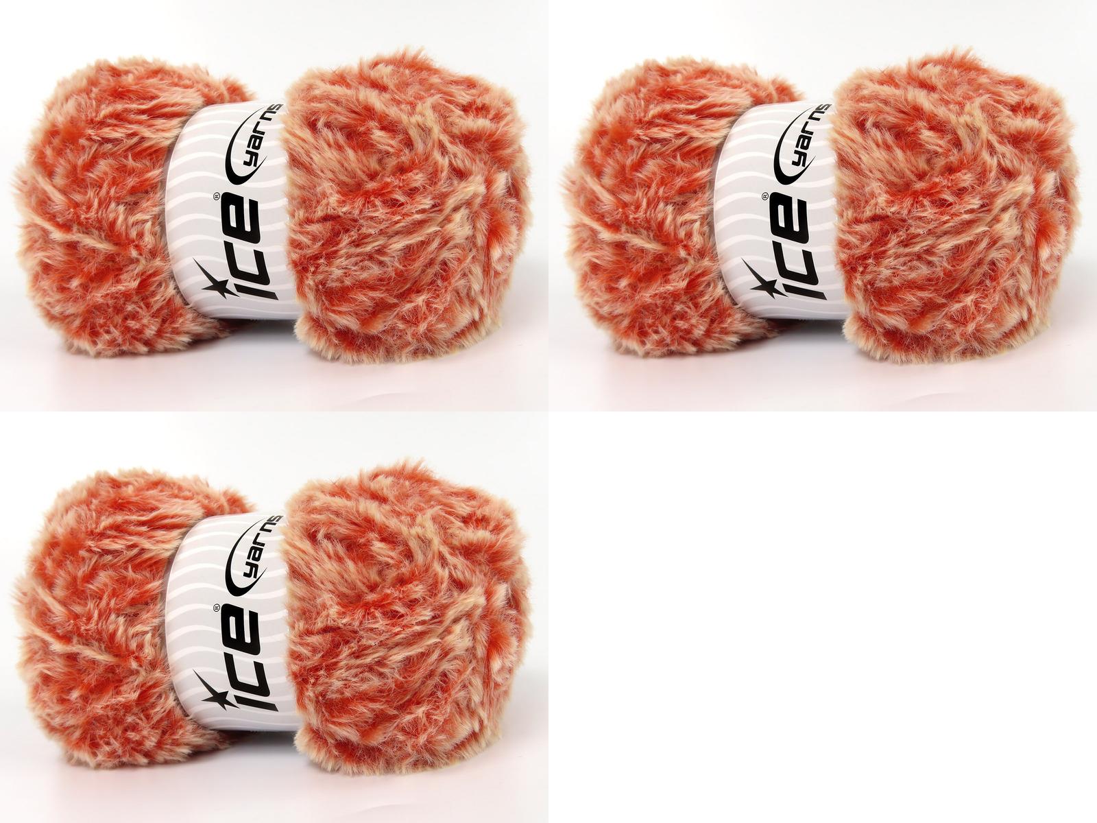 Lot of 3 x 100gr Skeins Ice Yarns BUNNY FUR Hand Knitting Yarn Orange