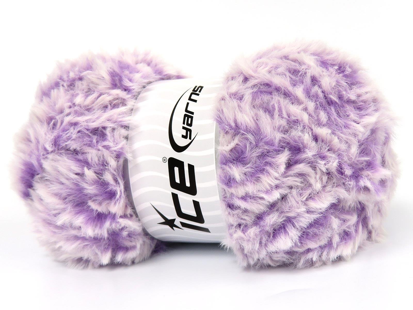 Lot of 3 x 100gr Skeins Ice Yarns BUNNY FUR Hand Knitting Yarn Lilac White