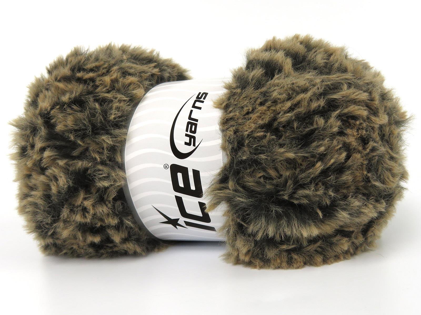 Lot of 3 x 100gr Skeins Ice Yarns BUNNY FUR Hand Knitting Yarn Black Brown