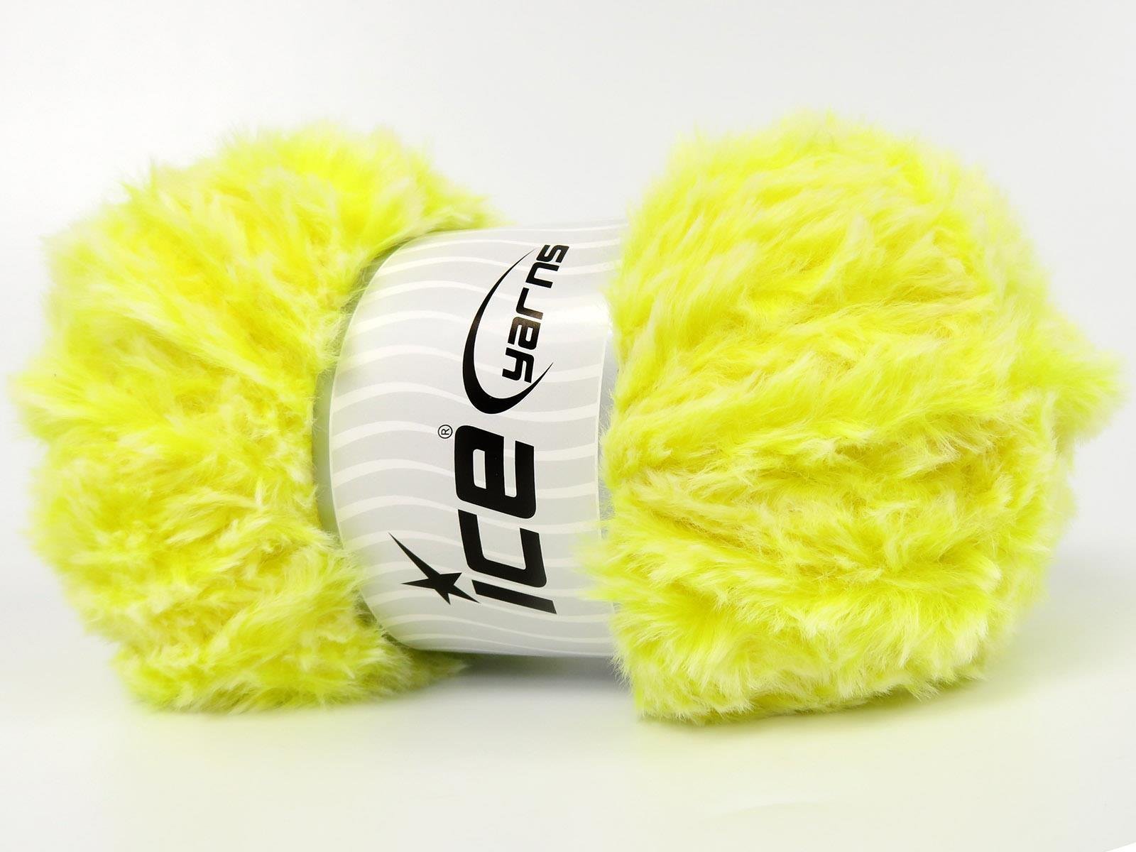Lot of 3 x 100gr Skeins Ice Yarns BUNNY FUR Hand Knitting Yarn Neon Yellow