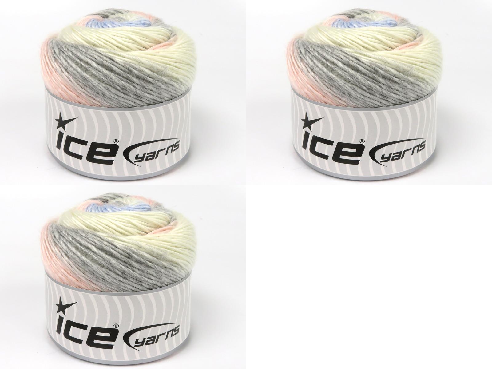 Lot of 3 x 100gr Skeins Ice Yarns CAKES NAPOLITANO Yarn Ecru Light Grey Light Pink Light Blue