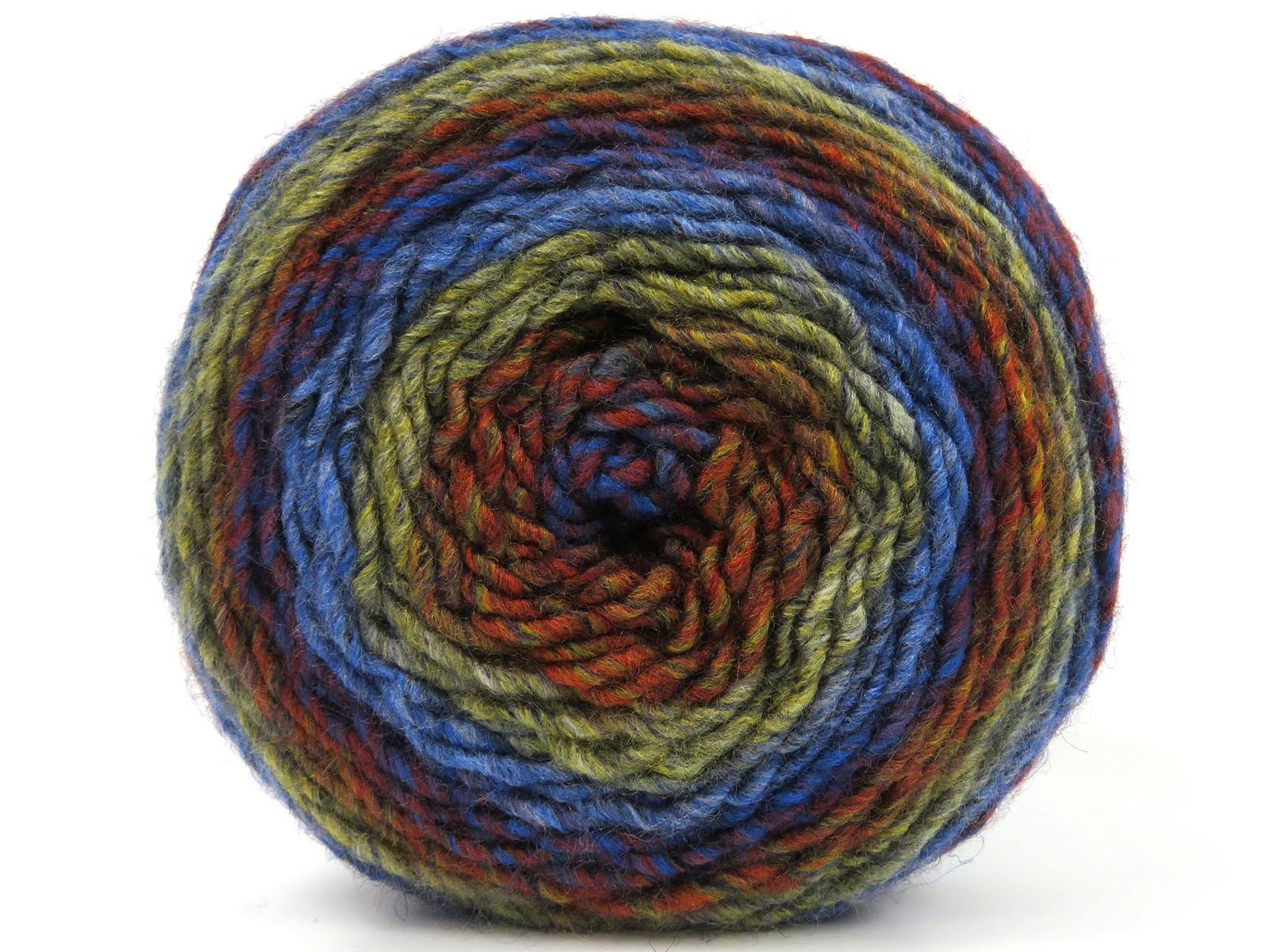 Lot of 3 x 100gr Skeins Ice Yarns CAKES MELANGE (15% Wool) Yarn Gold Blue Shades Green Red Grey