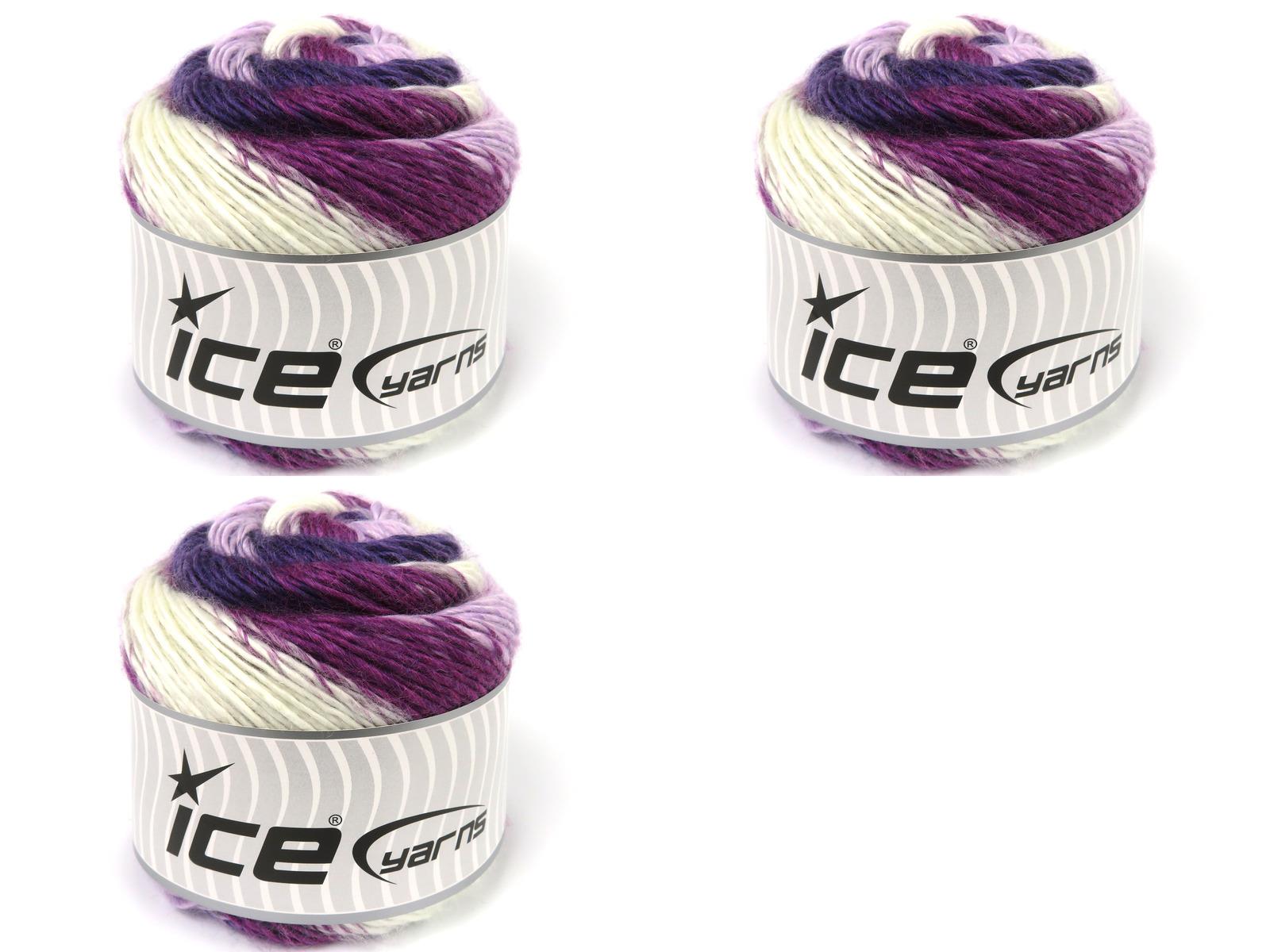 Lot of 3 x 100gr Skeins Ice Yarns CAKES NAPOLITANO Yarn Ecru Purple Shades