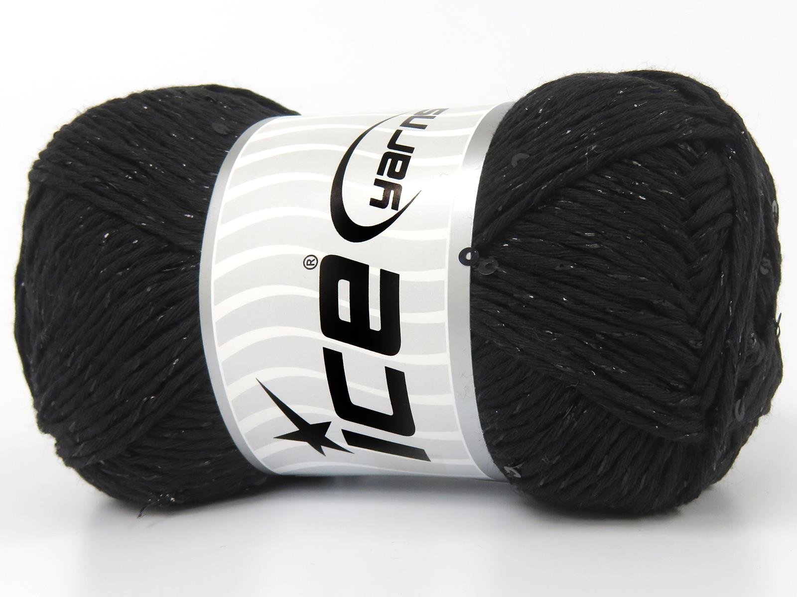 Lot of 3 x 100gr Skeins Ice Yarns NATURAL COTTON PAILLETTE (85%Cotton 5% Paillette) Yarn Black