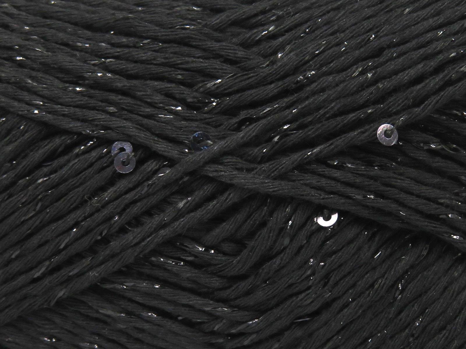 Lot of 3 x 100gr Skeins Ice Yarns NATURAL COTTON PAILLETTE (85%Cotton 5% Paillette) Yarn Black