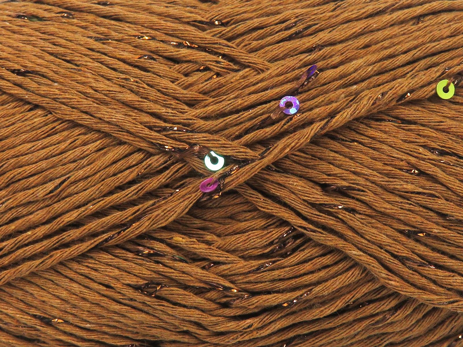 Lot of 3 x 100gr Skeins Ice Yarns NATURAL COTTON PAILLETTE (85%Cotton 5% Paillette) Yarn Brown