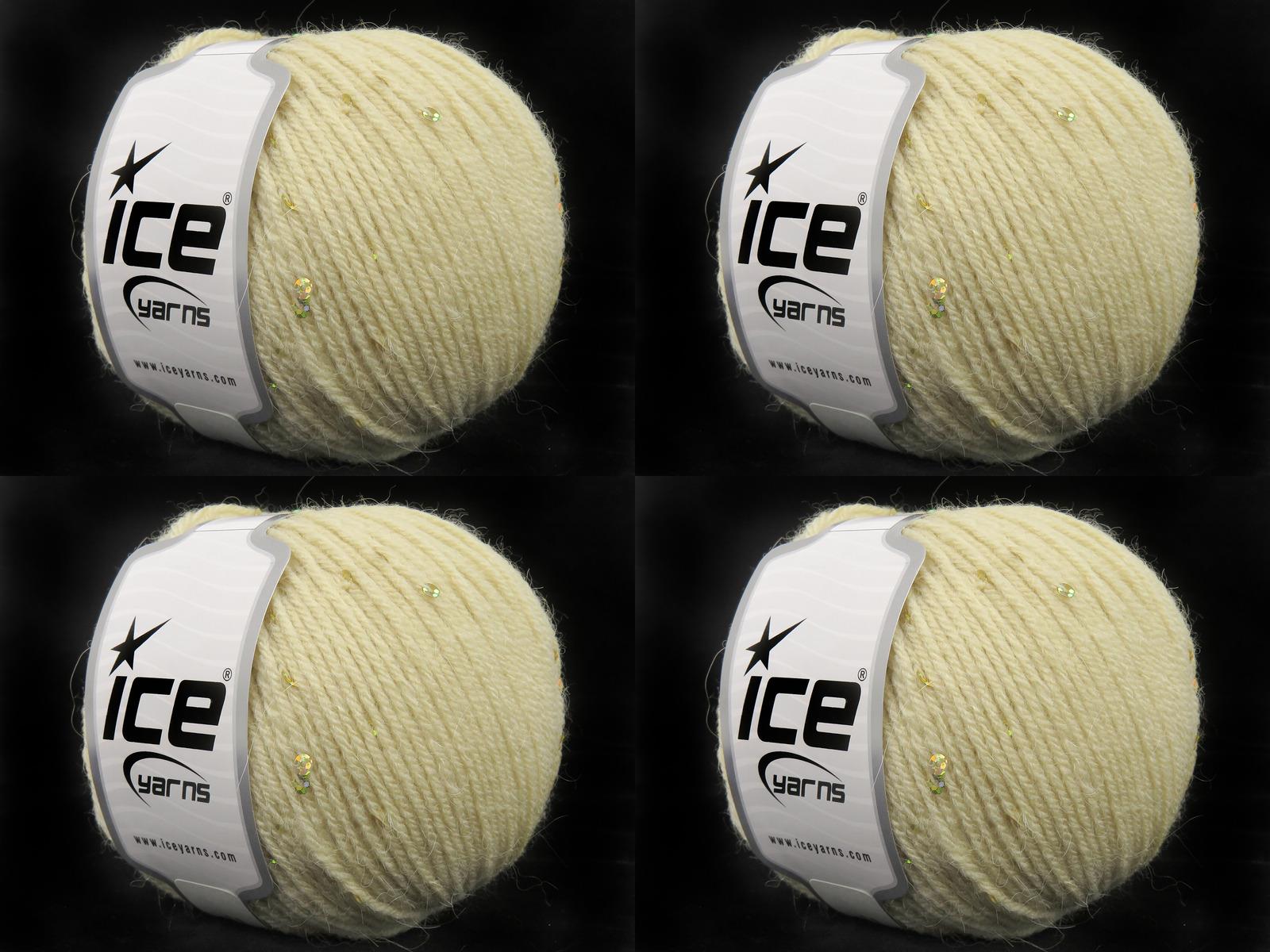 Lot of 4 Skeins Ice Yarns ALPACA PAILLETTE (20% Alpaca 5% Paillette) Yarn Cream