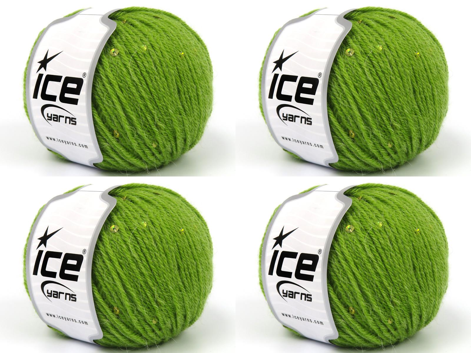 Lot of 4 Skeins Ice Yarns ALPACA PAILLETTE (20% Alpaca 5% Paillette) Yarn Pistachio Green