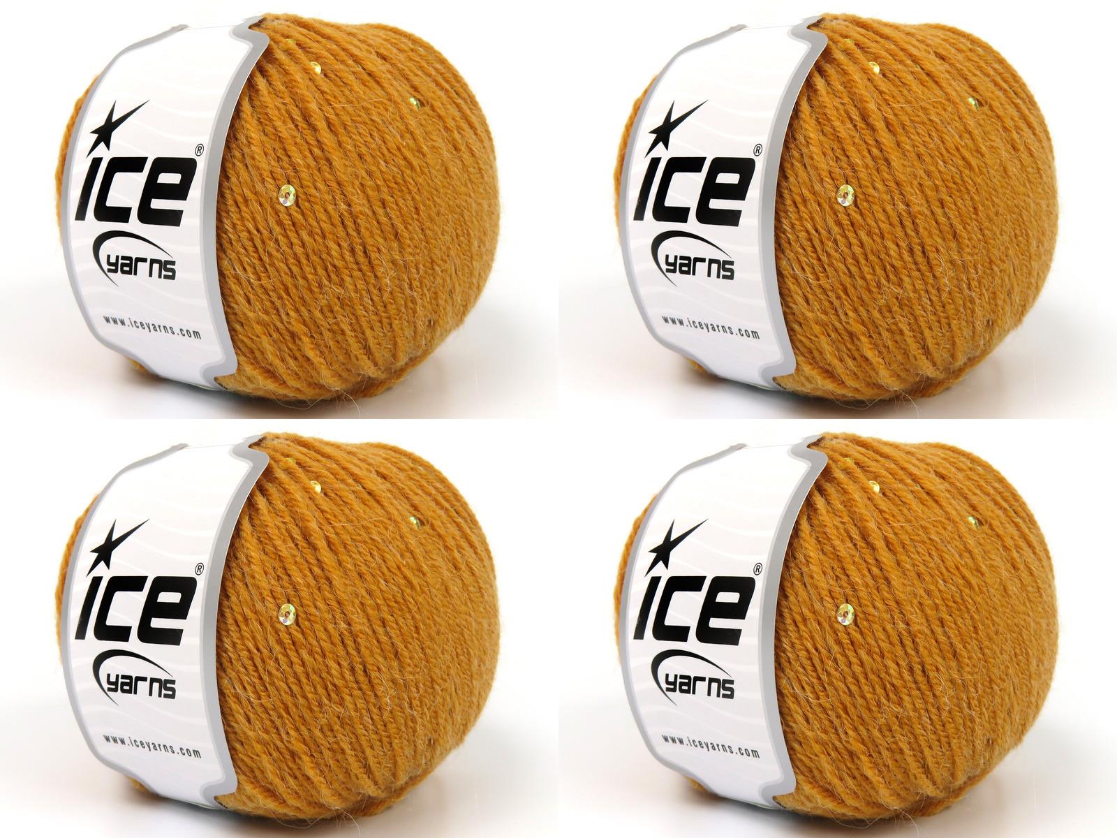 Lot of 4 Skeins Ice Yarns ALPACA PAILLETTE (20% Alpaca 5% Paillette) Yarn Gold