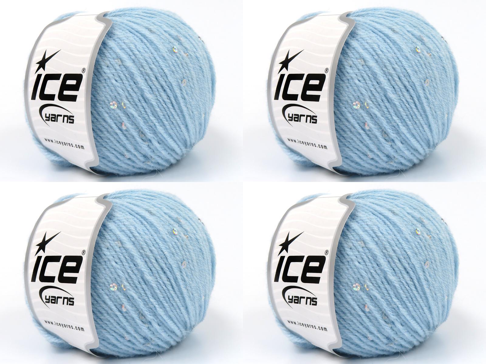 Lot of 4 Skeins Ice Yarns ALPACA PAILLETTE (20% Alpaca 5% Paillette) Yarn Baby Blue