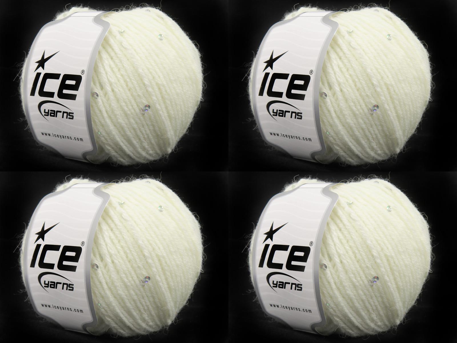 Lot of 4 Skeins Ice Yarns ALPACA PAILLETTE (20% Alpaca 5% Paillette) Yarn White