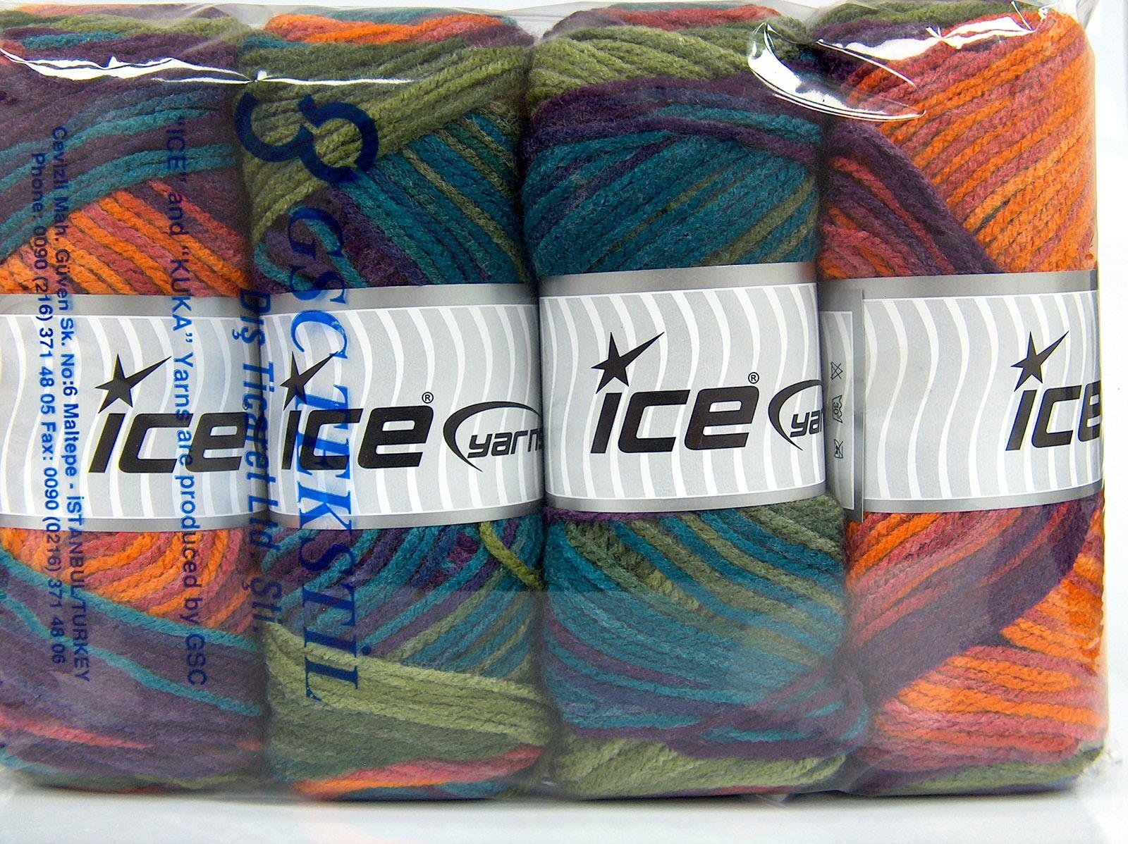 Lot of 4 x 100gr Skeins Ice Yarns AMBIANCE Yarn Orange Pink Purple Turquoise Green