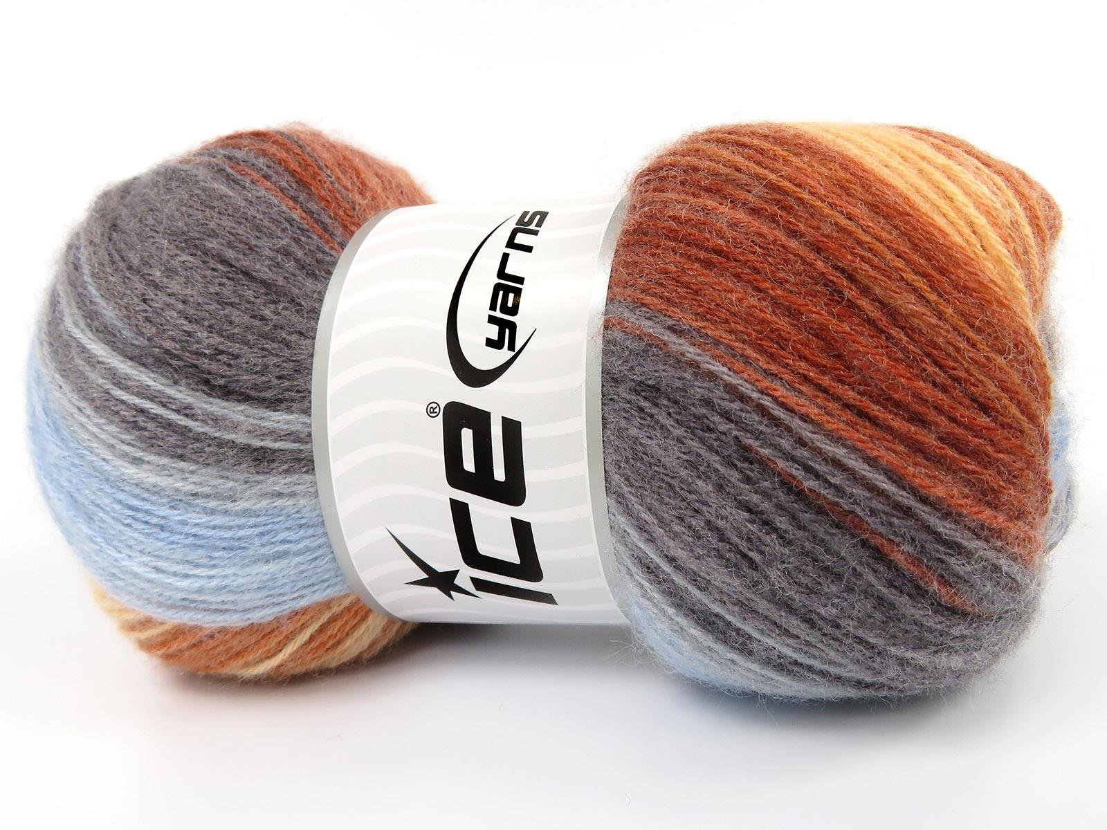 Lot of 4 x 100gr Skeins Ice Yarns ANGORA BATIK (20% Angora 20% Wool) Yarn Copper Shades Grey Shades Blue Shades