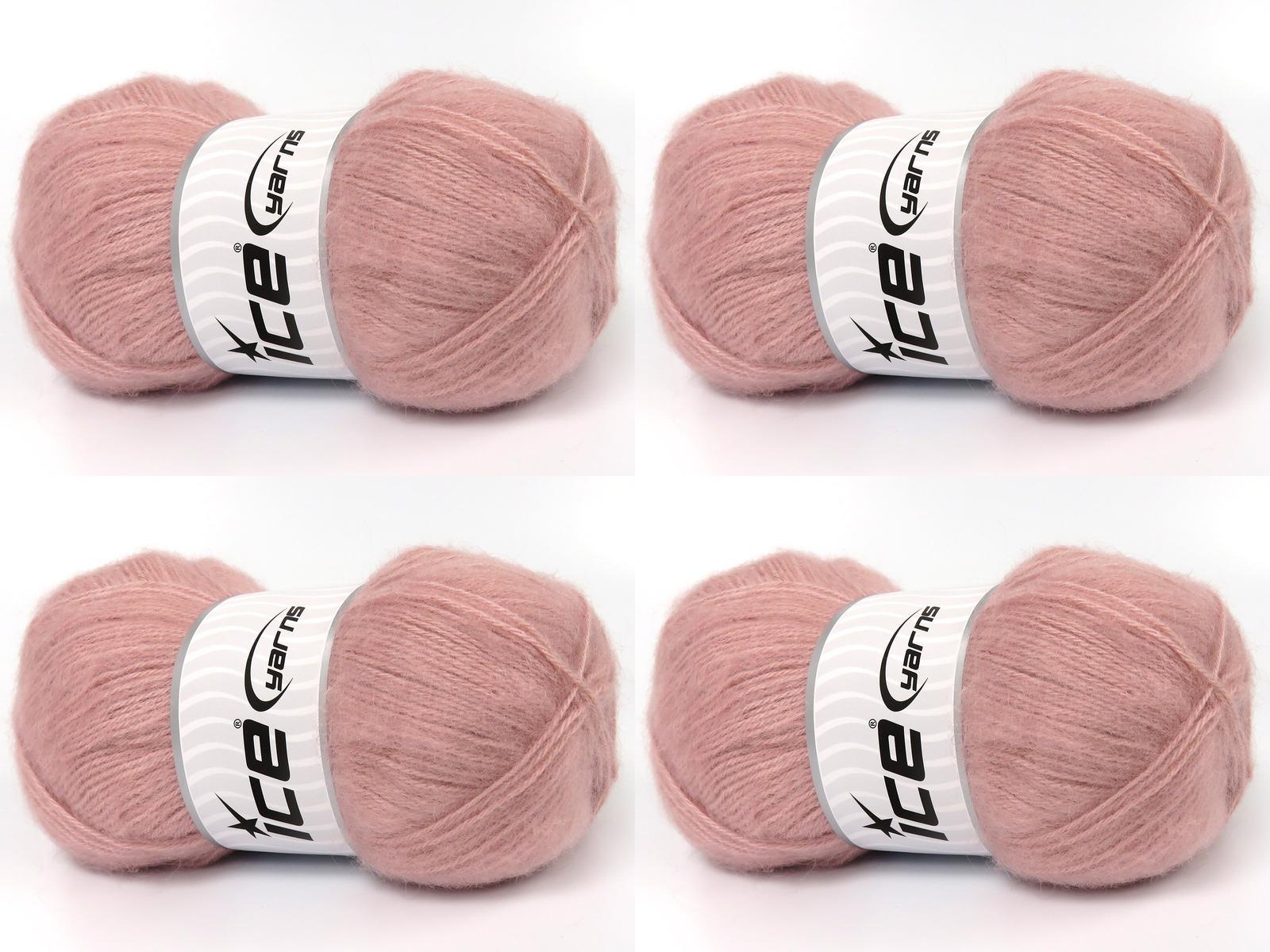 Lot of 4 x 100gr Skeins Ice Yarns ANGORA (10% Mohair 15% Wool) Yarn Antique Pink