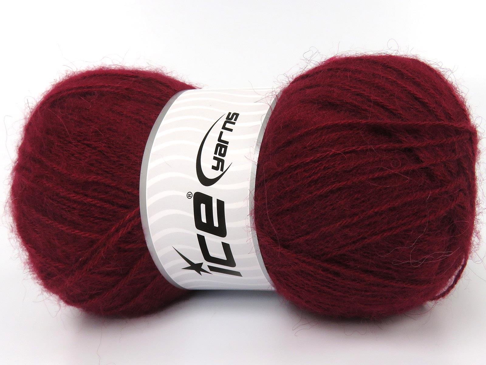 Lot of 4 x 100gr Skeins Ice Yarns ANGORA (10% Mohair 15% Wool) Yarn Burgundy