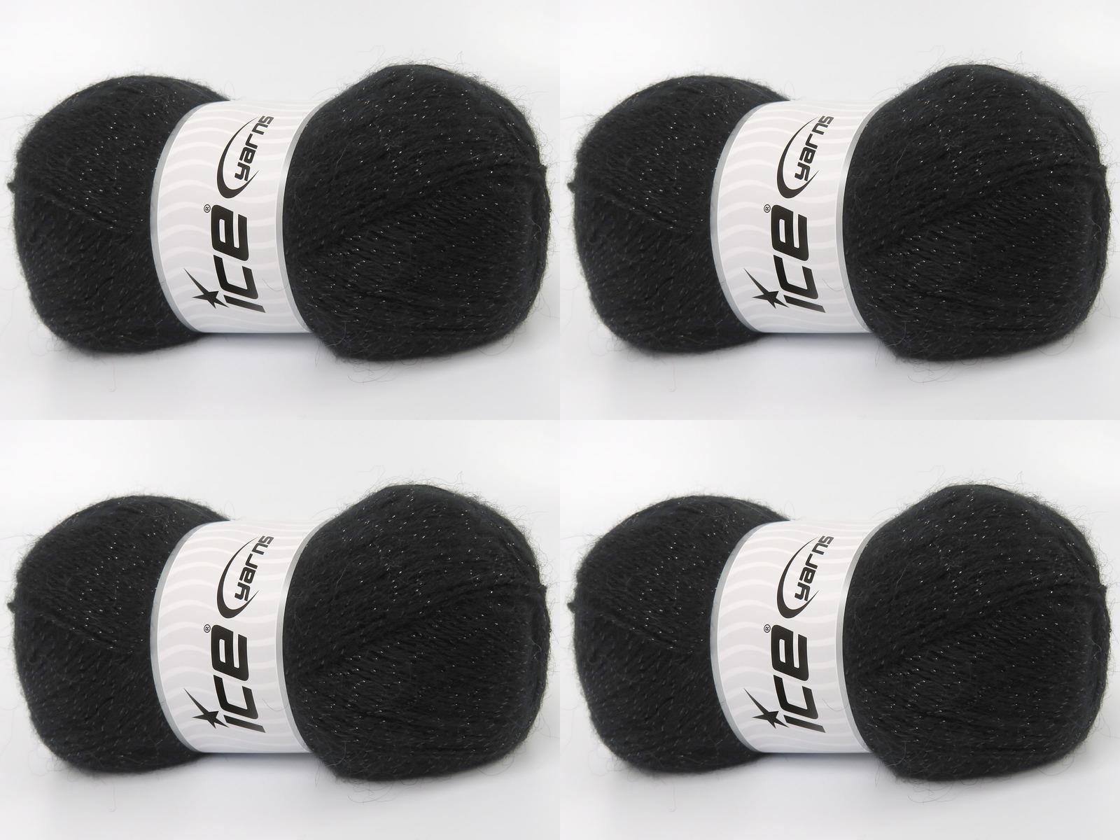 Lot of 4 x 100gr Skeins Ice Yarns ANGORA GLITZ (10% Mohair 15% Wool) Yarn Black