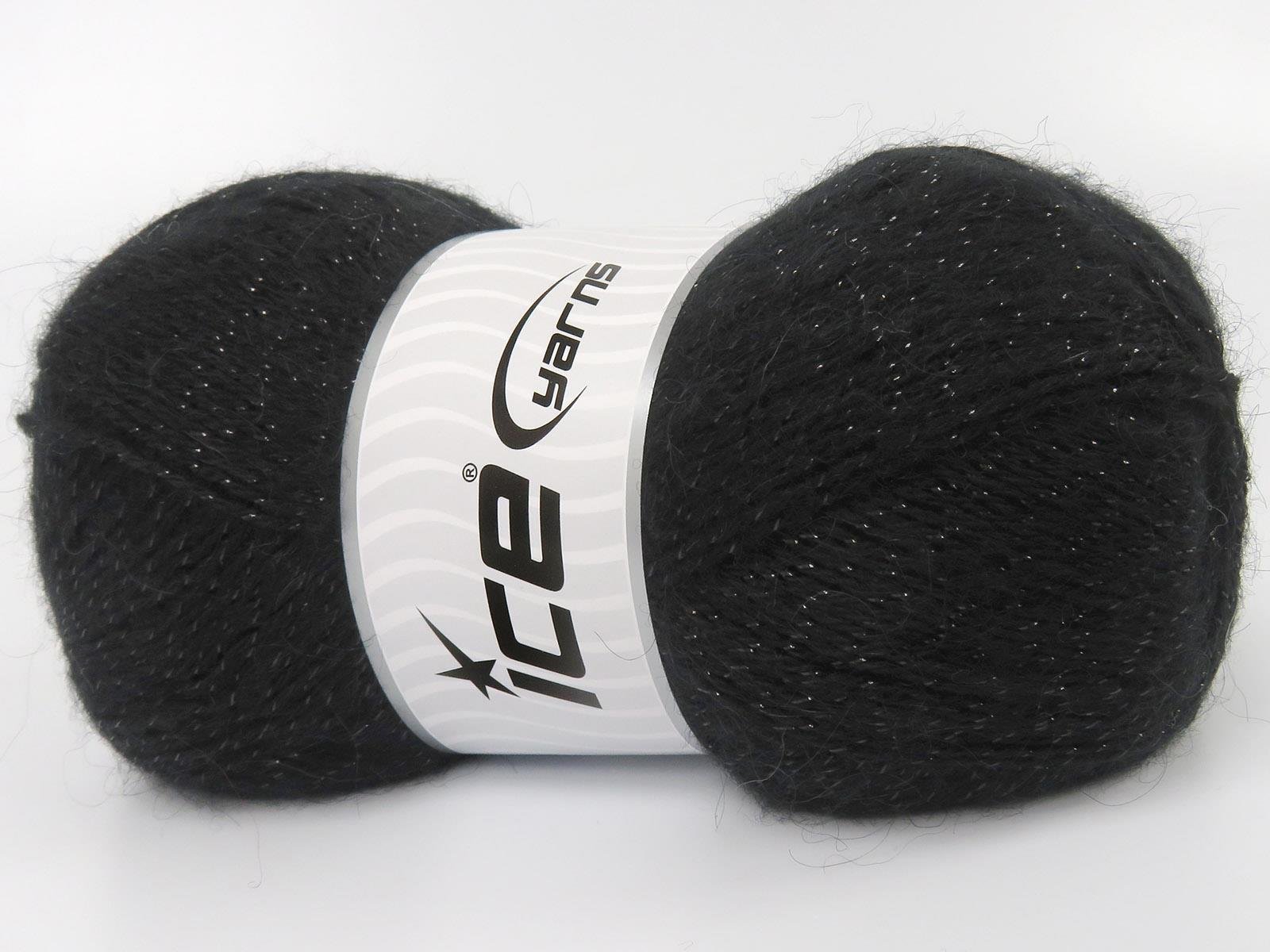Lot of 4 x 100gr Skeins Ice Yarns ANGORA GLITZ (10% Mohair 15% Wool) Yarn Black