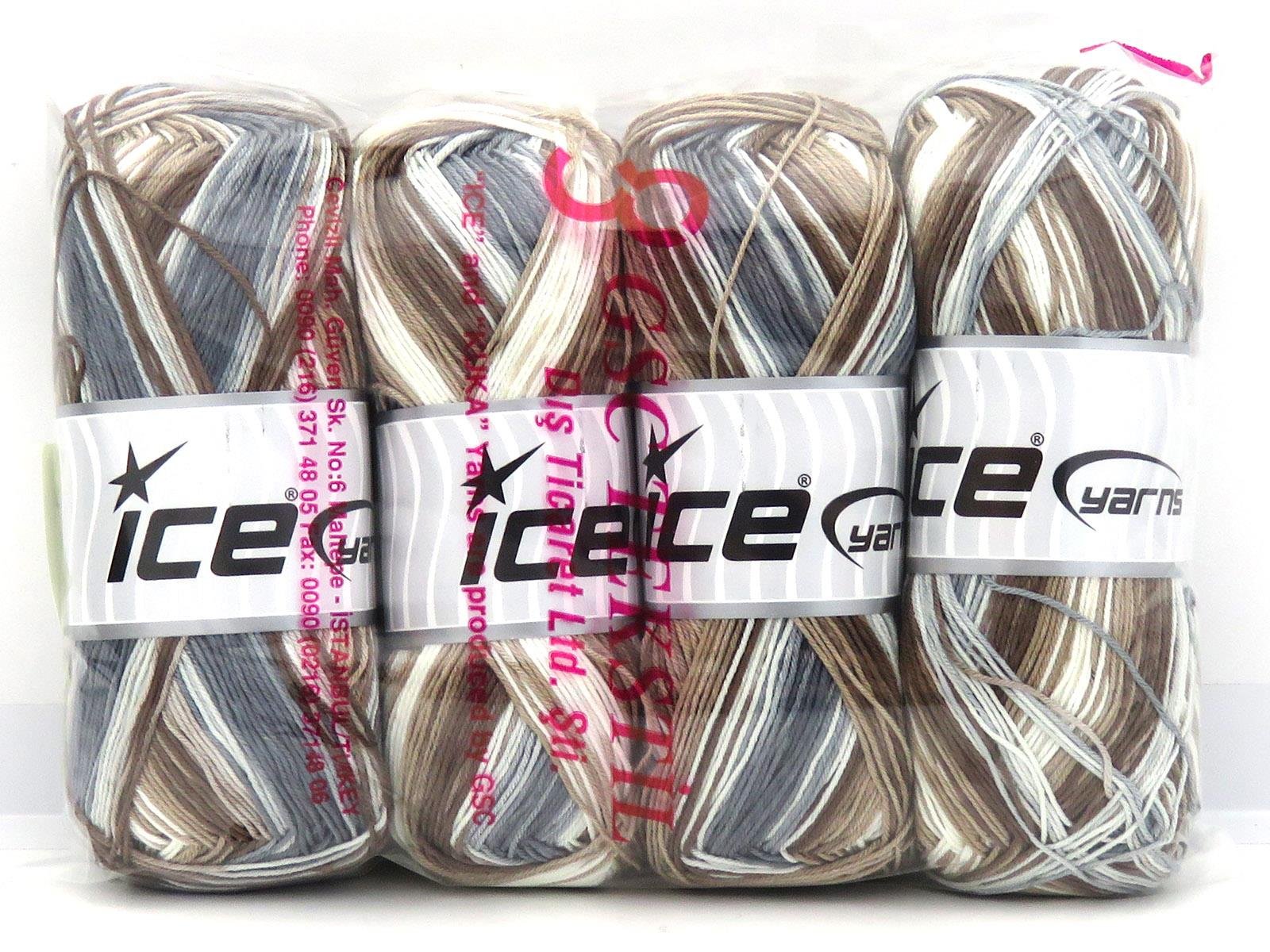 Lot of 4 x 100gr Skeins Ice Yarns BISCUIT Yarn Brown Shades Grey Shades