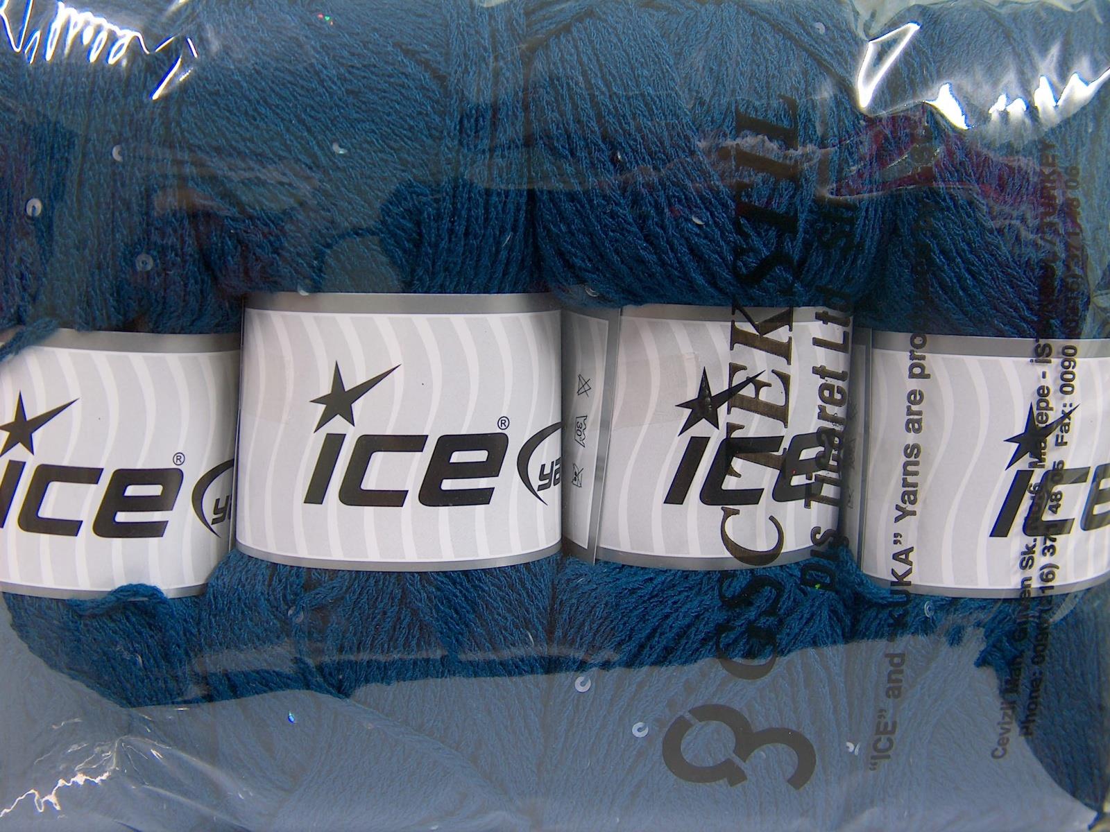 Lot of 4 x 100gr Skeins Ice Yarns CHAIN PAILLETTE (2% Paillette) Yarn Dark Blue