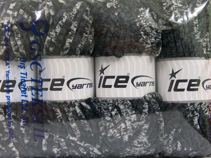 Lot of 4 x 100gr Skeins Ice Yarns CHENILLE SAFARI (100% MicroFiber) Yarn Black Grey Shades