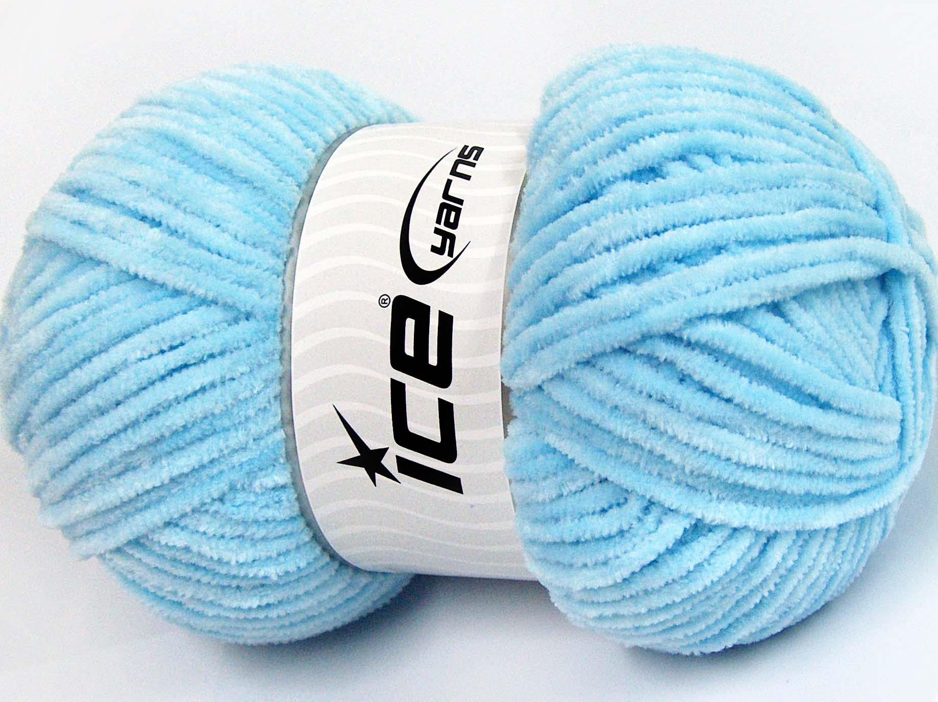 Lot of 4 x 100gr Skeins Ice Yarns CHENILLE BABY LIGHT (100% MicroFiber) Yarn Light Blue