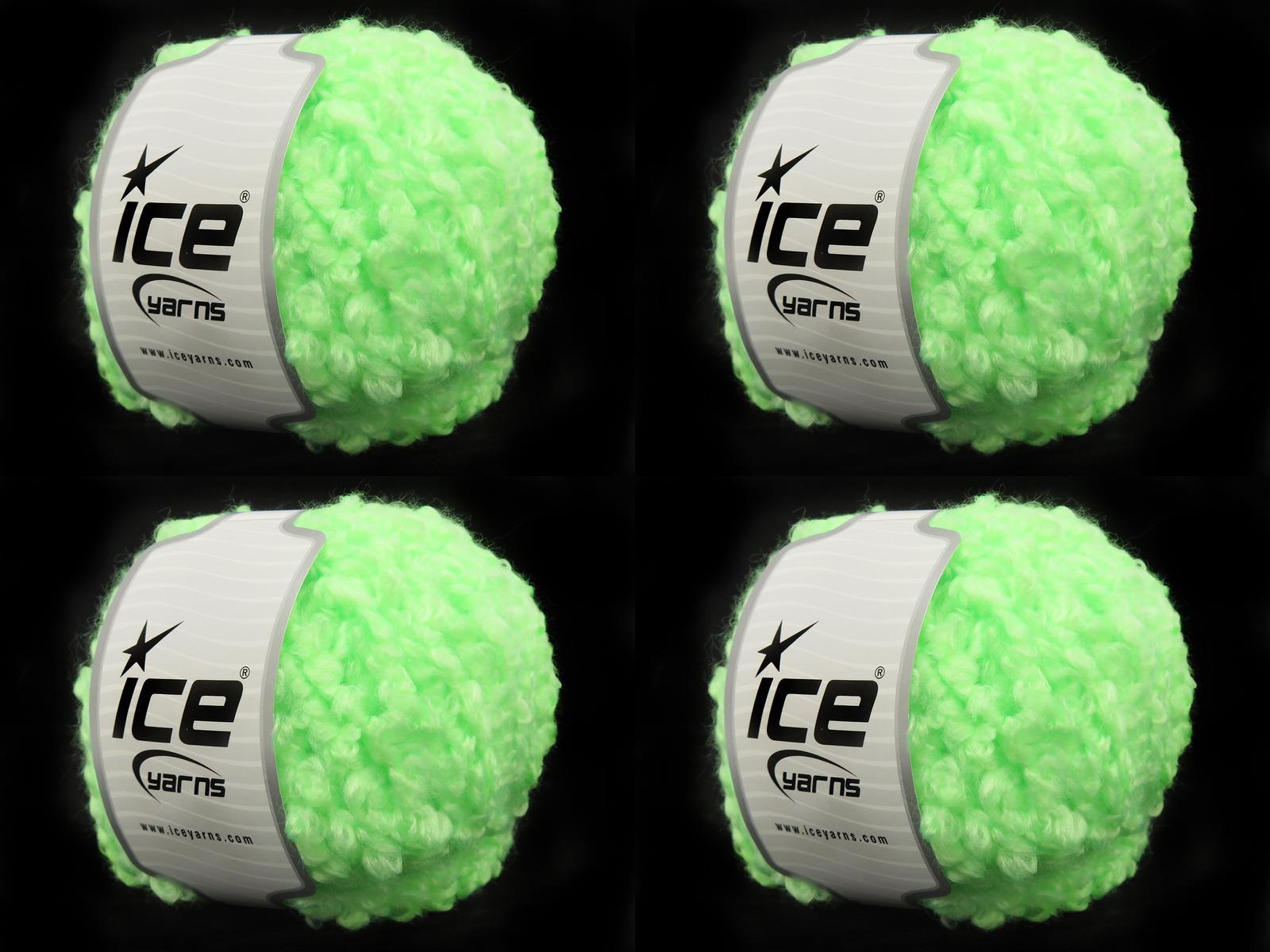 Lot of 4 x 100gr Skeins Ice Yarns CLOUDY Hand Knitting Yarn Neon Green