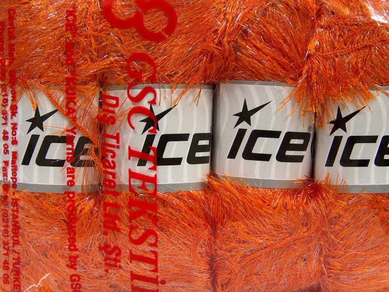 Lot of 4 x 100gr Skeins Ice Yarns EYELASH GLITZ Hand Knitting Yarn Orange