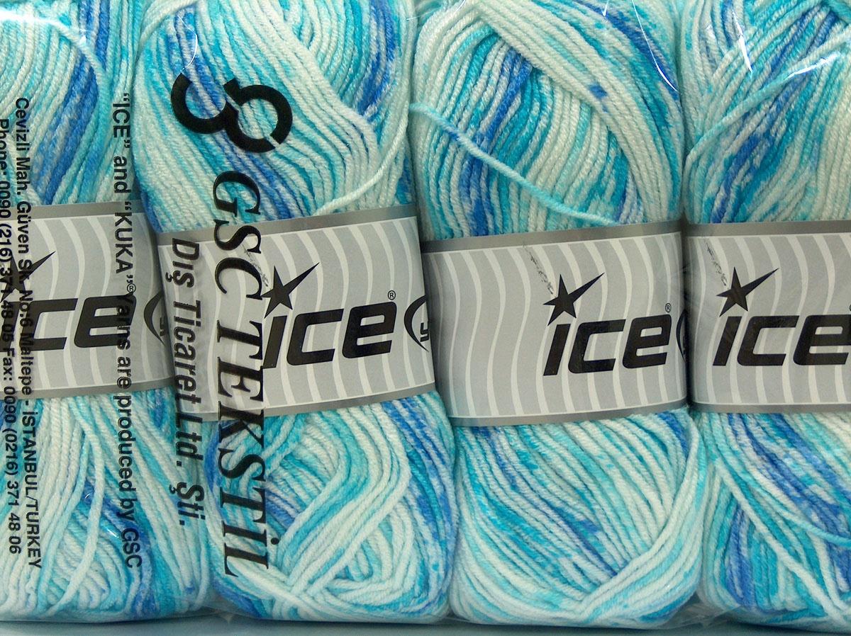Lot of 4 x 100gr Skeins Ice Yarns HAPPY BABY Yarn Blue Turquoise Shades