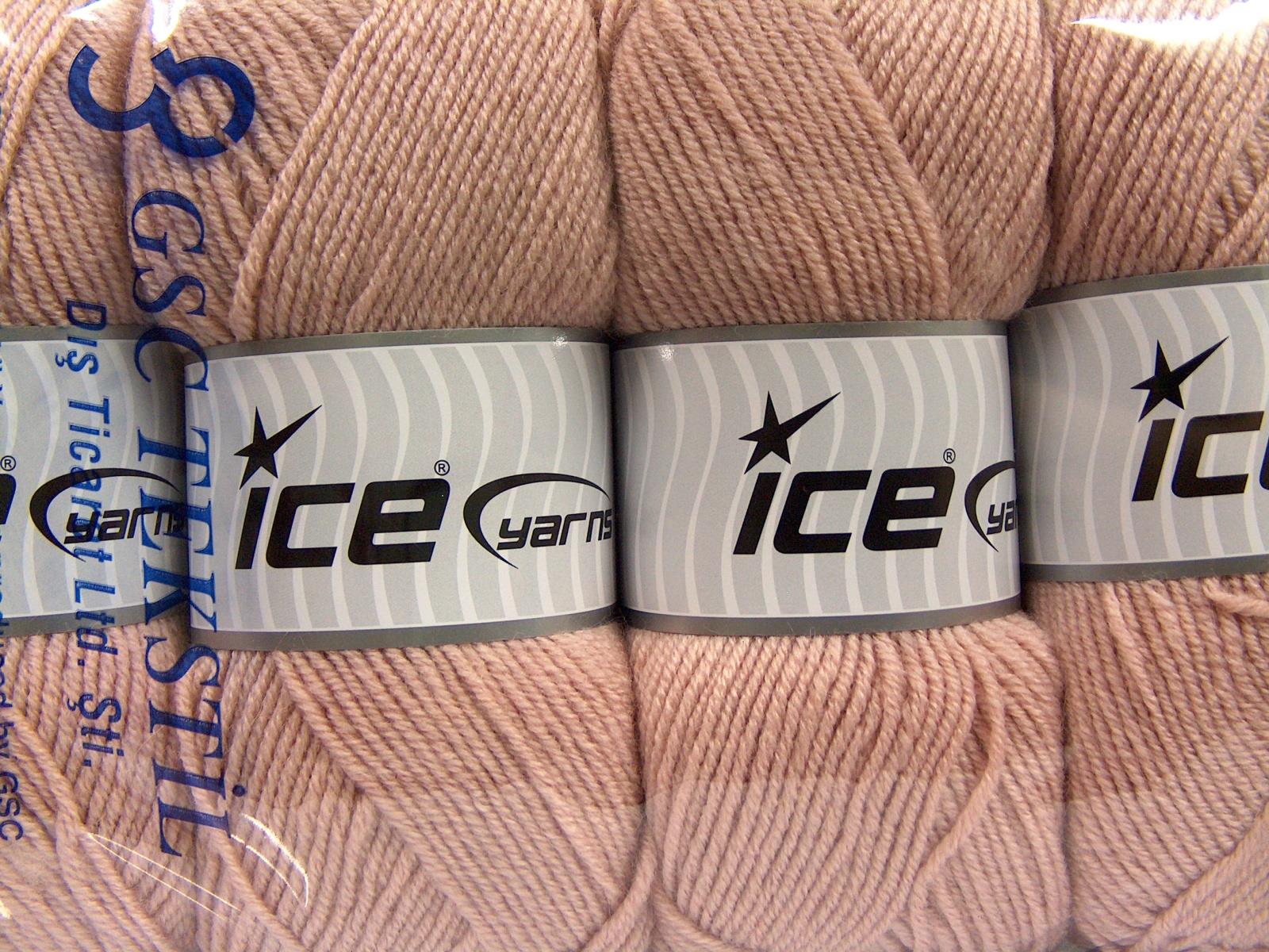 Lot of 4 x 100gr Skeins Ice Yarns MERINO GOLD LIGHT (60% Merino Wool) Yarn Powder Pink