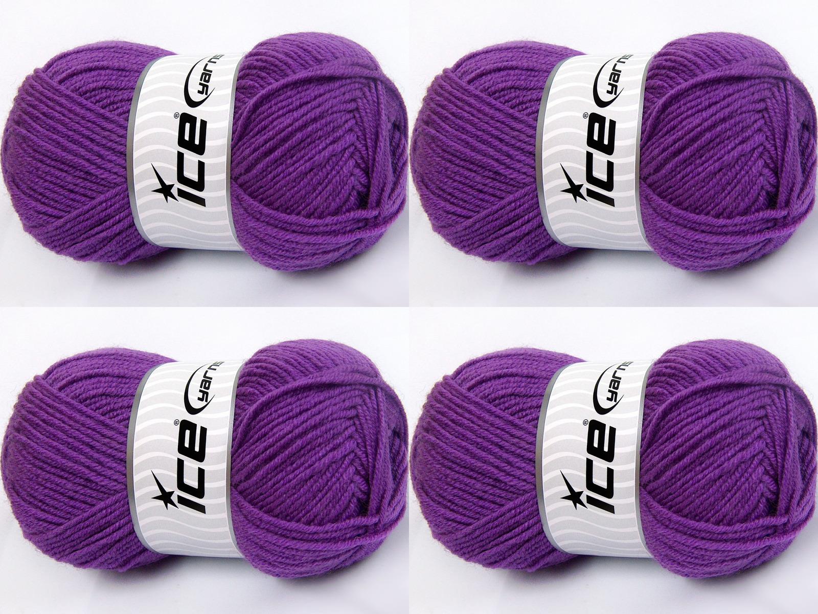 Lot of 4 x 100gr Skeins Ice Yarns MERINOS LIGHT Hand Knitting Yarn Purple