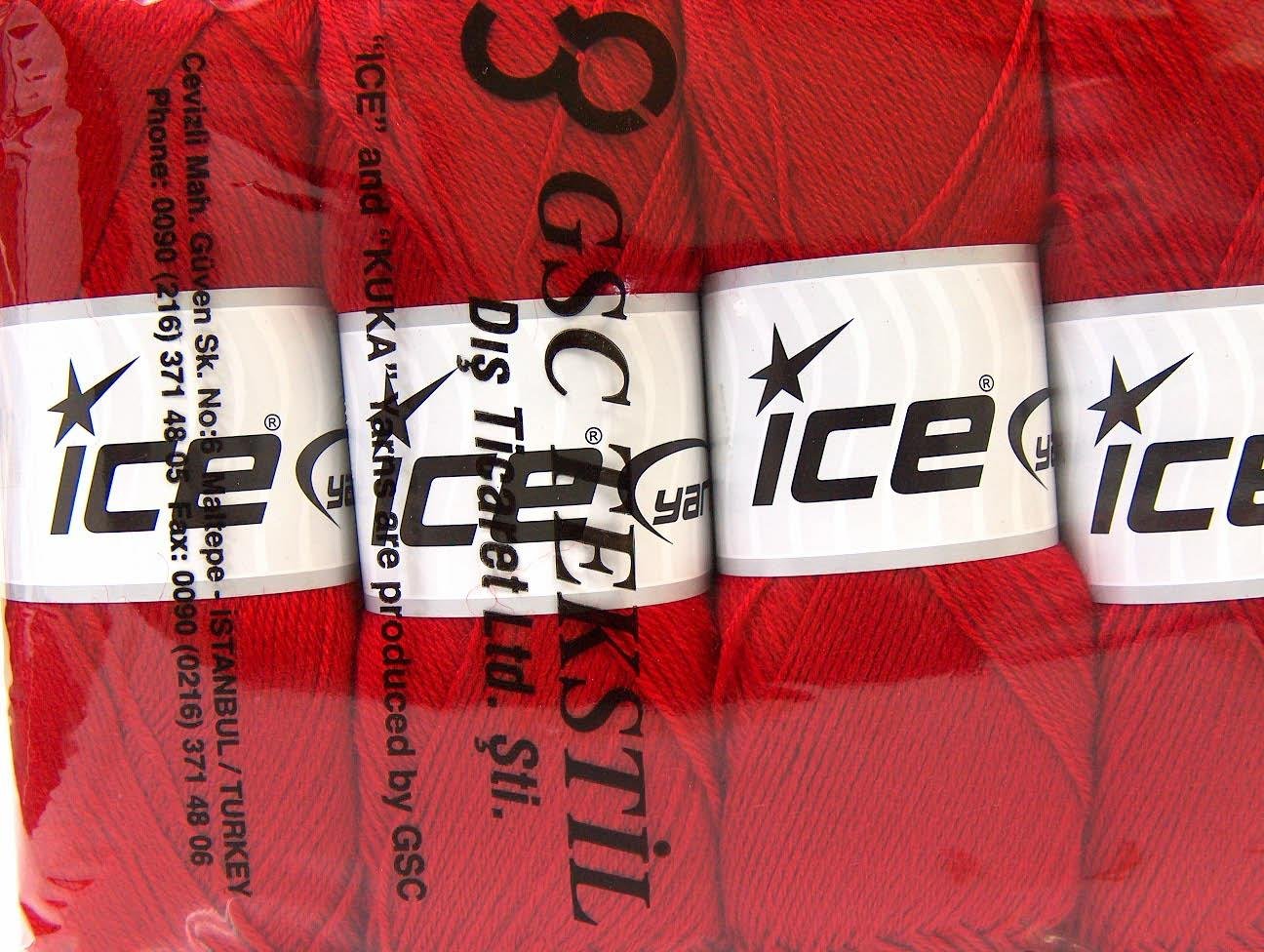 Lot of 4 x 100gr Skeins Ice Yarns MERINO GOLD (60% Merino Wool) Yarn Red