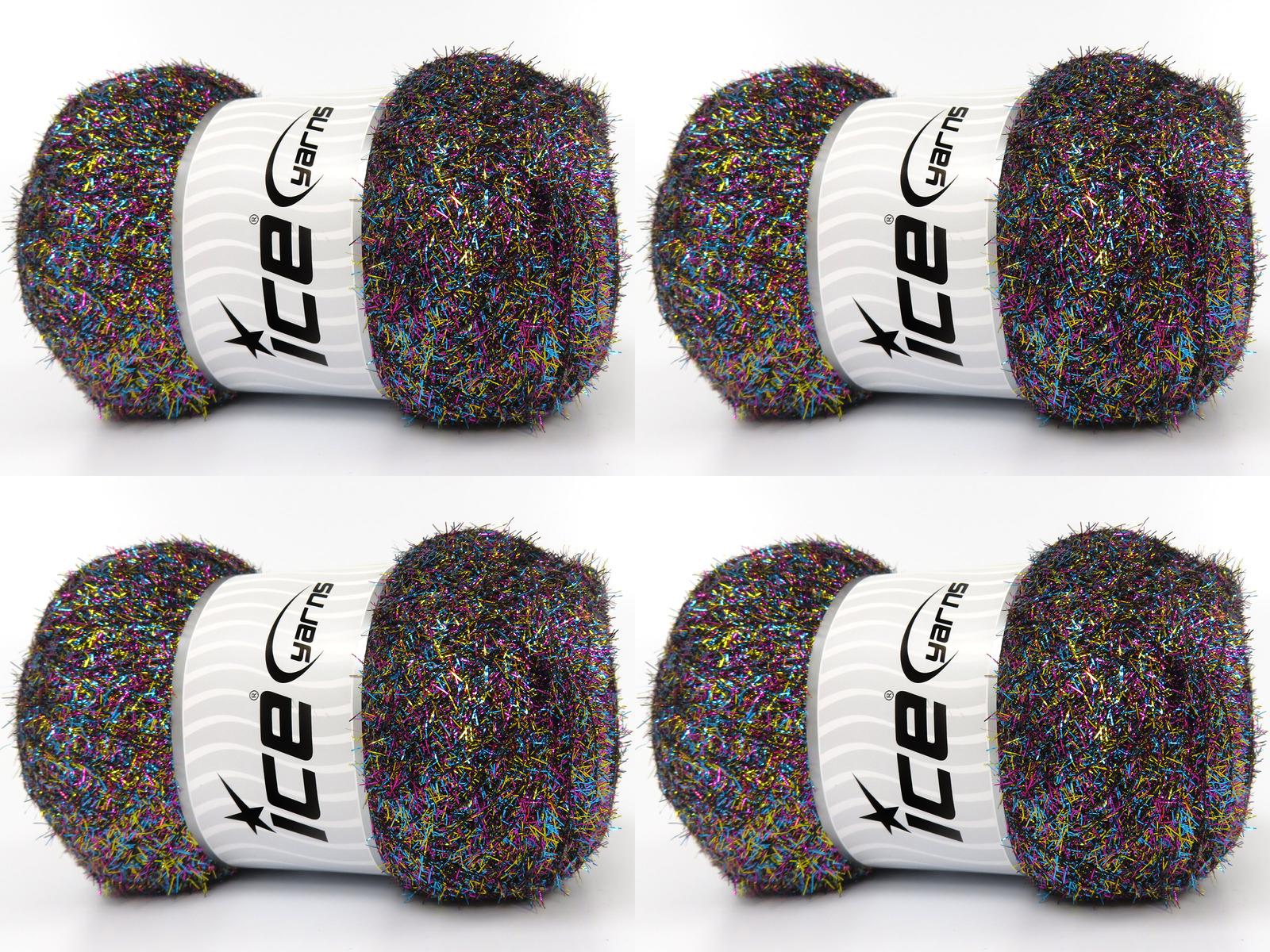Lot of 4 x 100gr Skeins Ice Yarns METALLIC GLITZ 100GR Yarn Black Turquoise Pink Gold