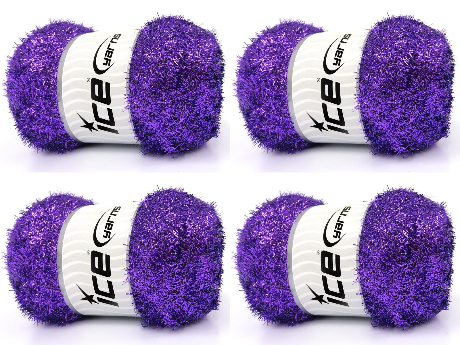 Lot of 4 x 100gr Skeins Ice Yarns METALLIC GLITZ 100GR Yarn Purple