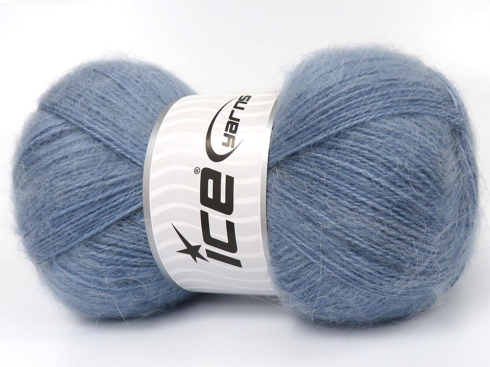 Lot of 4 x 100gr Skeins Ice Yarns MOHAIR PASTEL (10% Mohair 15% Wool) Yarn Jeans Blue