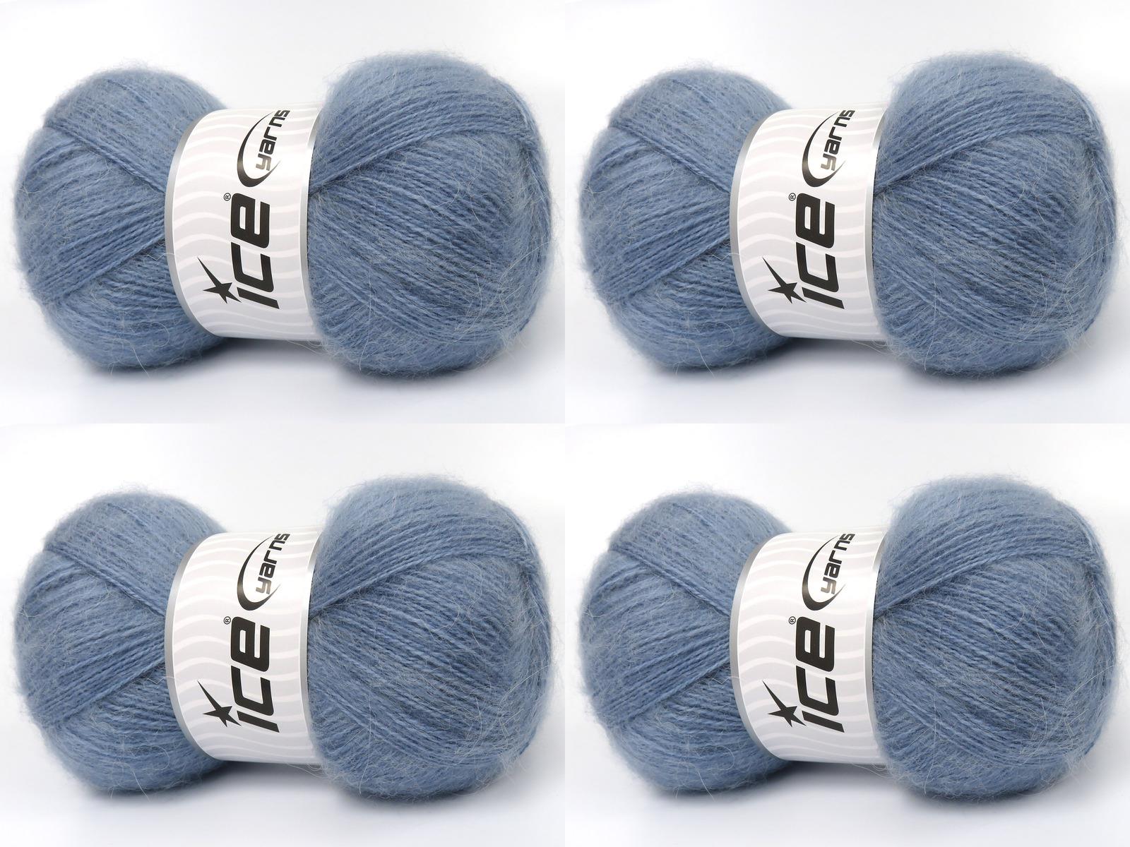 Lot of 4 x 100gr Skeins Ice Yarns MOHAIR PASTEL (10% Mohair 15% Wool) Yarn Jeans Blue