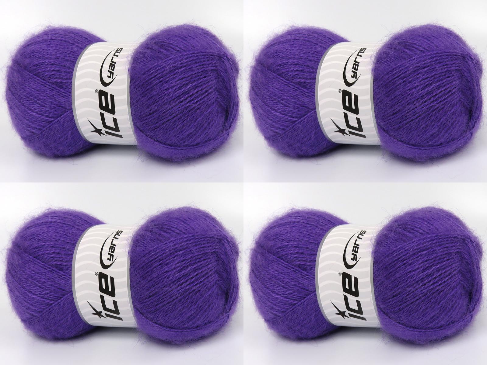 Lot of 4 x 100gr Skeins Ice Yarns MOHAIR PASTEL (10% Mohair 15% Wool) Yarn Lavender