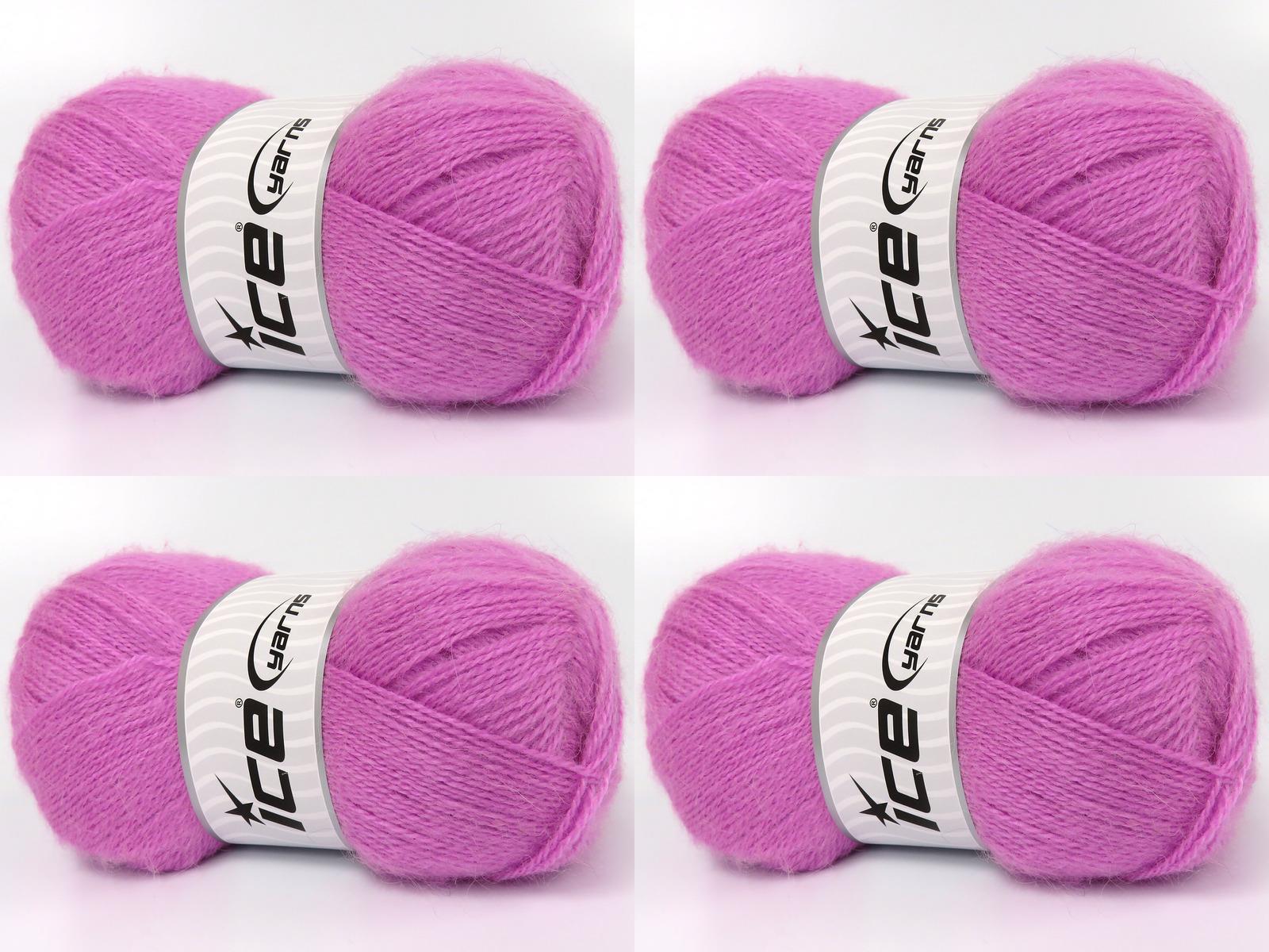Lot of 4 x 100gr Skeins Ice Yarns MOHAIR PASTEL (10% Mohair 15% Wool) Yarn Pink