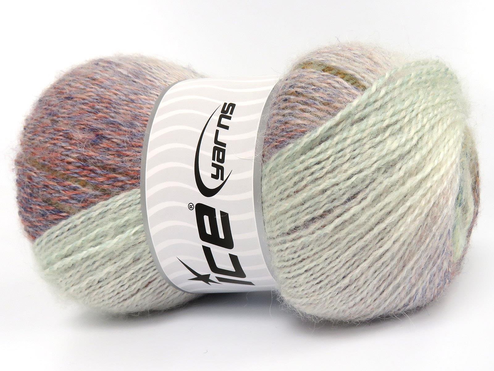 Lot of 4 x 100gr Skeins Ice Yarns MOHAIR PASTEL (10% Mohair 15% Wool) Yarn Blue Salmon Green Shades Cream