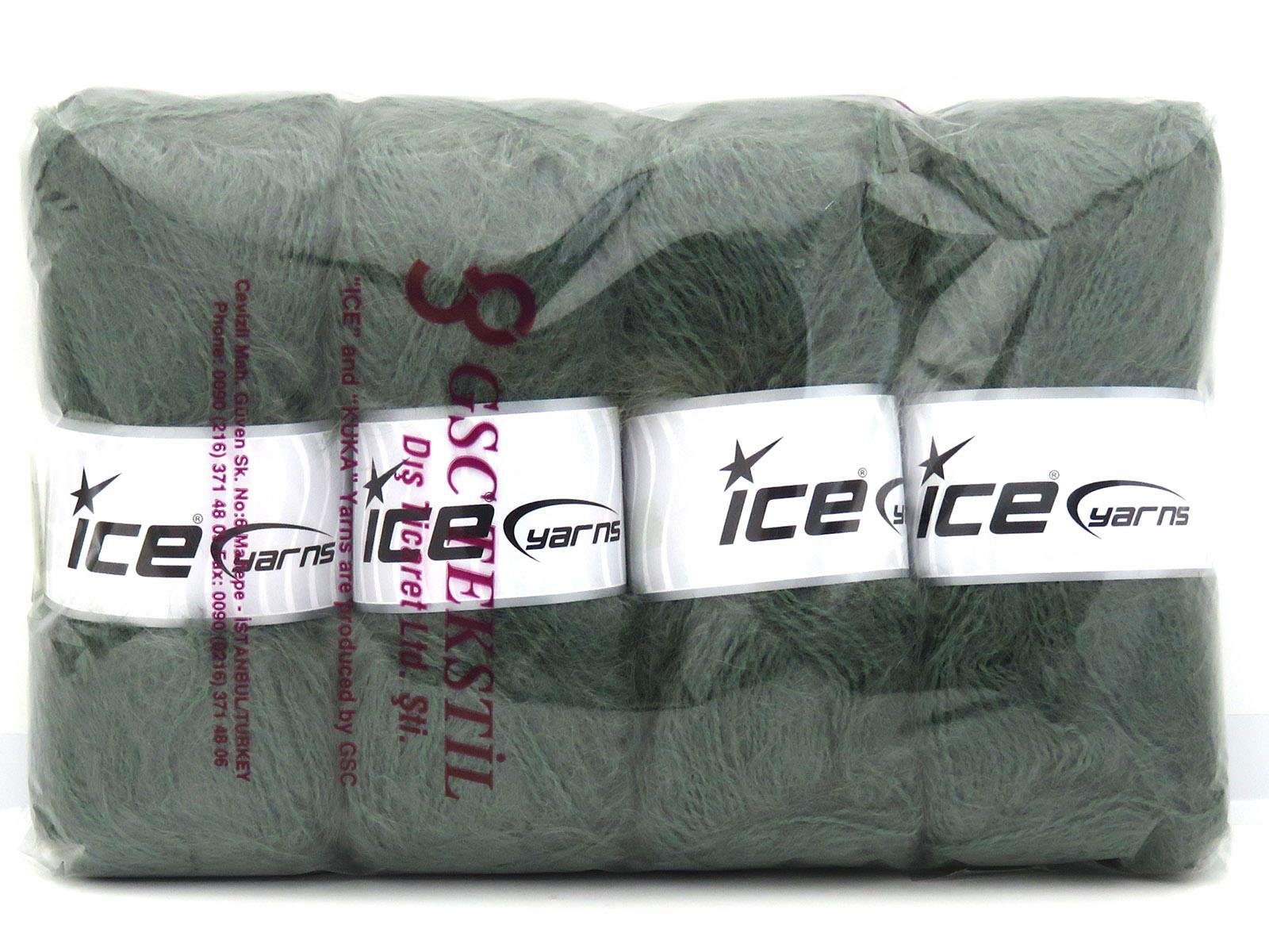Lot of 4 x 100gr Skeins Ice Yarns MOHAIR CLASSIC (30% Mohair 25% Wool) Yarn Hunter Green