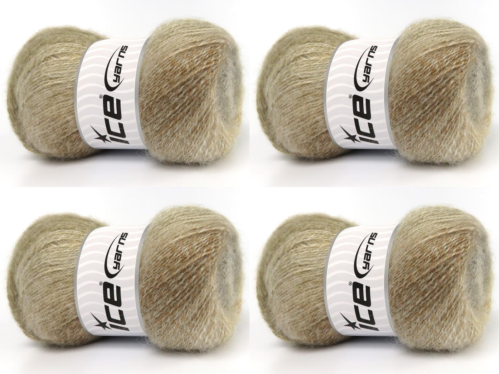 Lot of 4 x 100gr Skeins Ice Yarns MOHAIR PASTEL (10% Mohair 15% Wool) Yarn Camel Shades Cream