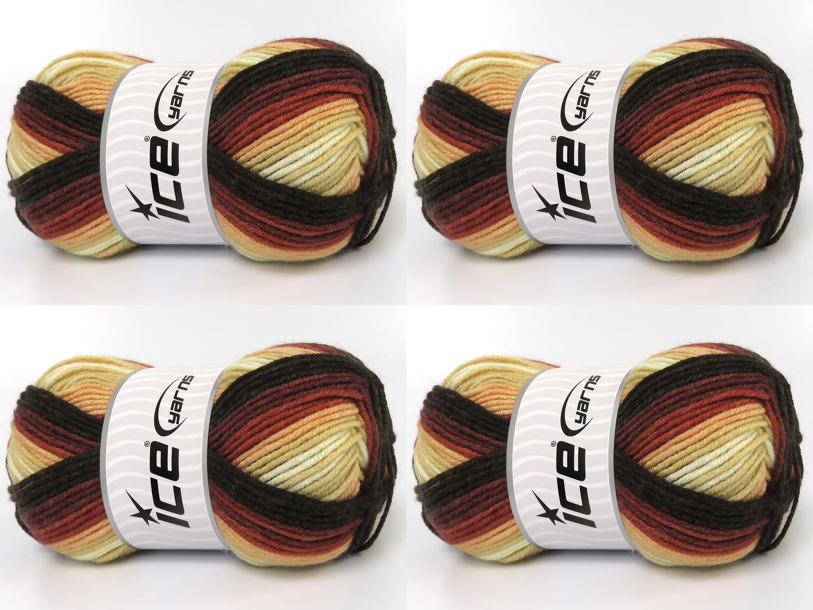 Lot of 4 x 100gr Skeins Ice Yarns NICE BABY Yarn Brown Shades Cream Shades