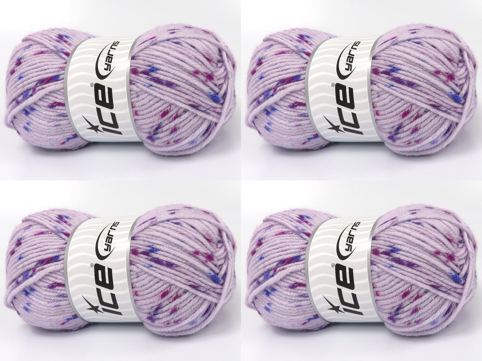 Lot of 4 x 100gr Skeins Ice Yarns NICE BABY TWEED Yarn Lilac Shades Fuchsia