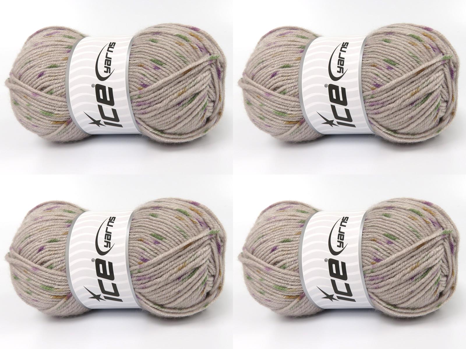 Lot of 4 x 100gr Skeins Ice Yarns NICE BABY TWEED Yarn Light Camel Gold Green Lilac