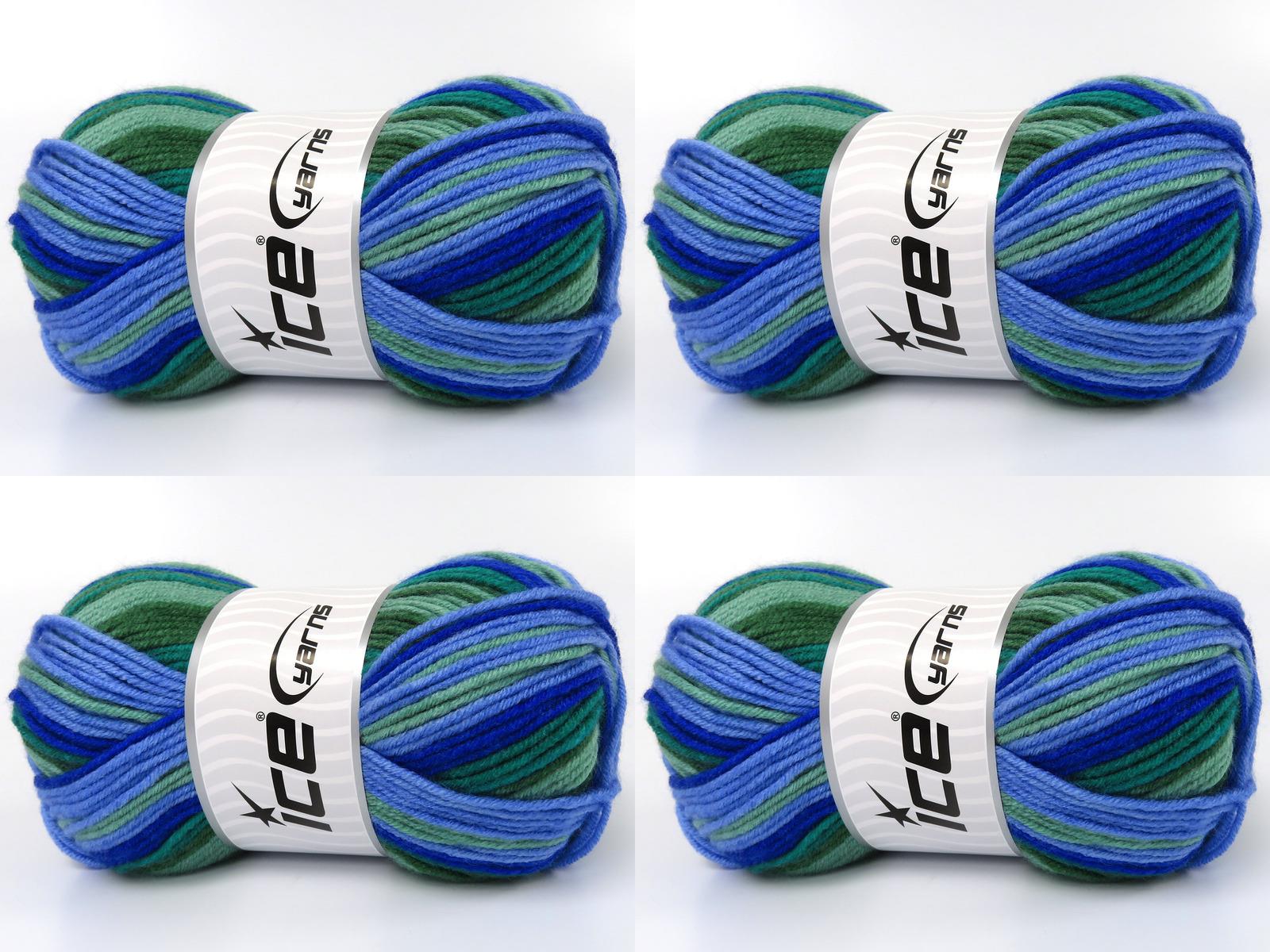 Lot of 4 x 100gr Skeins Ice Yarns NICE BABY Yarn Blue Shades Green Shades
