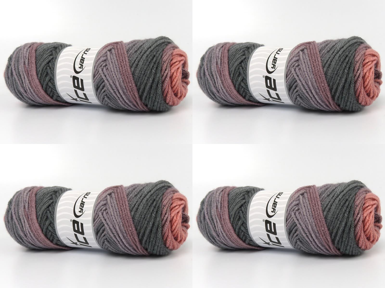 Lot of 4 x 100gr Skeins Ice Yarns ORLANDO Yarn Grey Shades Maroon Salmon