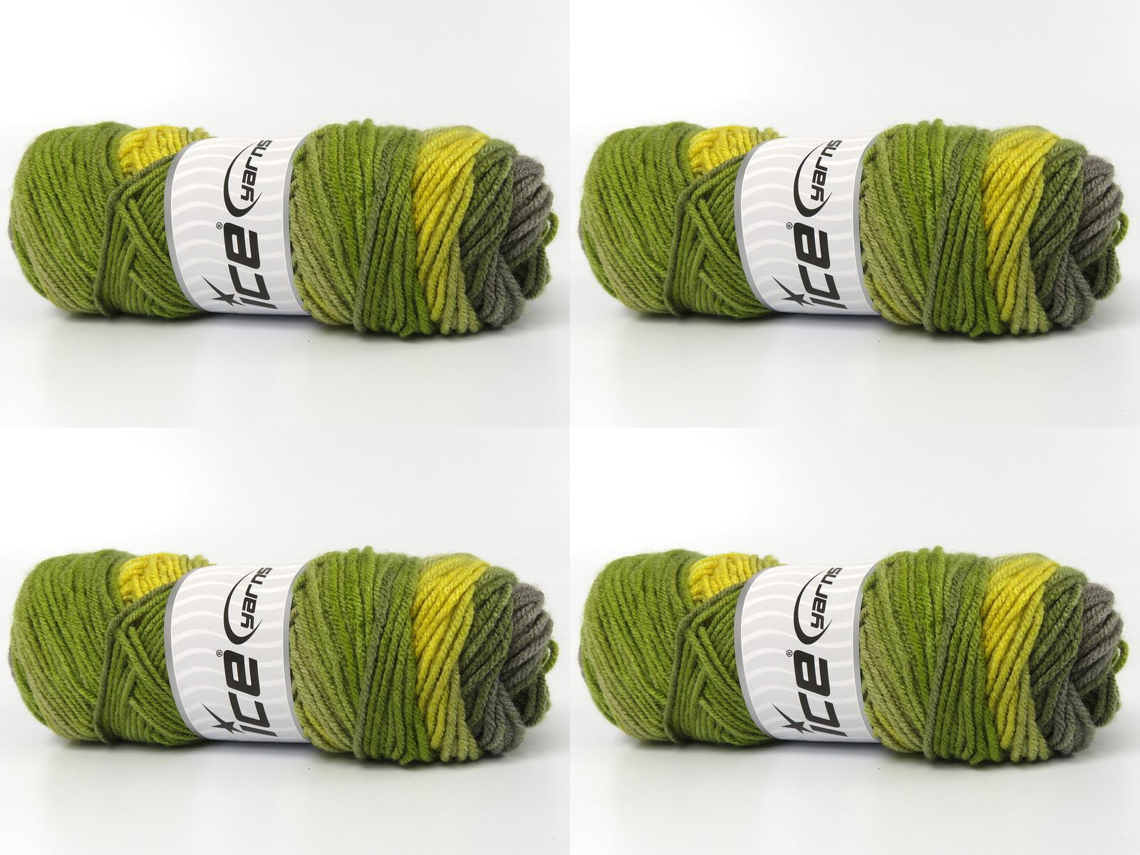 Lot of 4 x 100gr Skeins Ice Yarns ORLANDO Yarn Green Shades Grey Shades