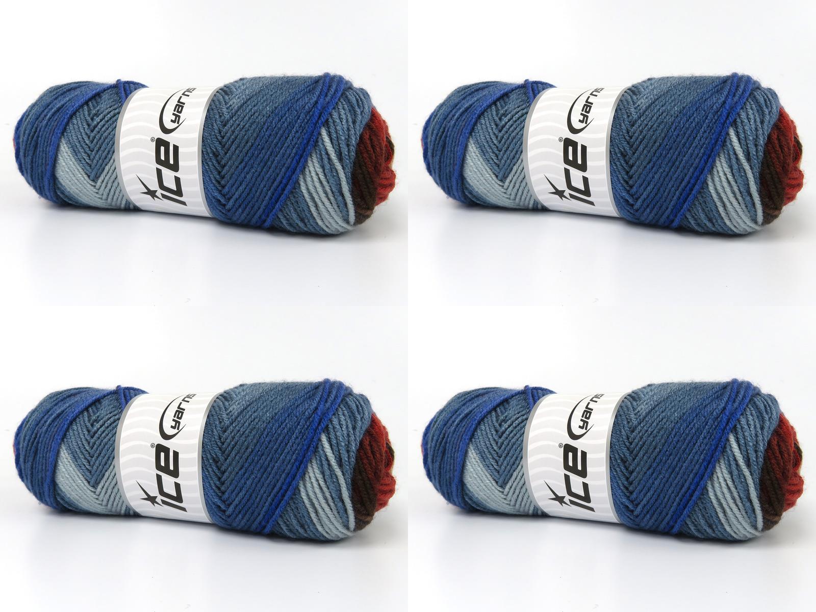 Lot of 4 x 100gr Skeins Ice Yarns ORLANDO Yarn Turquoise shades Brown Grey Copper Shades