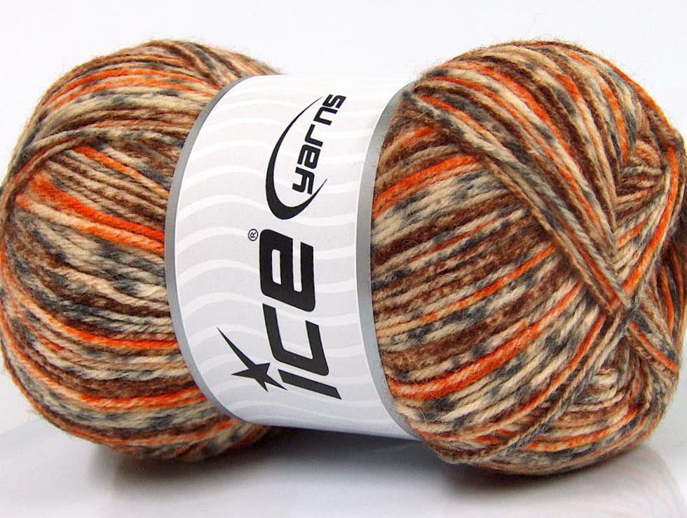 Lot of 4 x 100gr Skeins Ice Yarns PRINT SOCK (75% Superwash Wool) Yarn Brown Grey Orange Cream