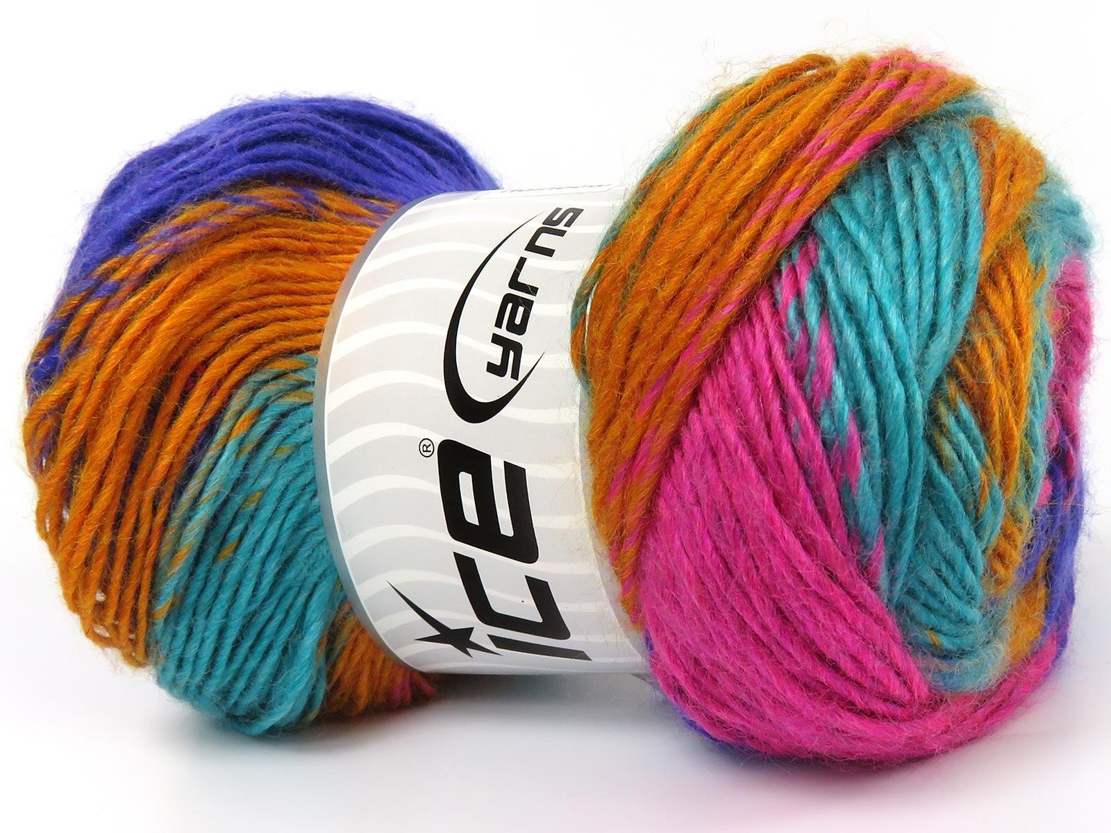 Lot of 4 x 100gr Skeins Ice Yarns RAINBOW Yarn Purple Fuchsia Green Gold